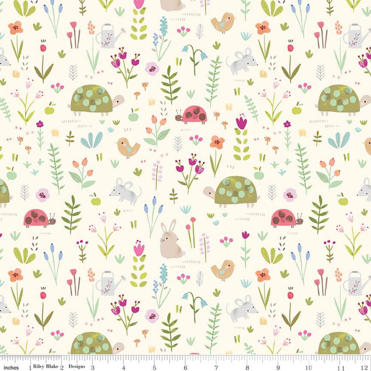 Fabric Riley Blake Cream Garden Animals Designer Flannel by the Quarter Yard F16025-CREAM